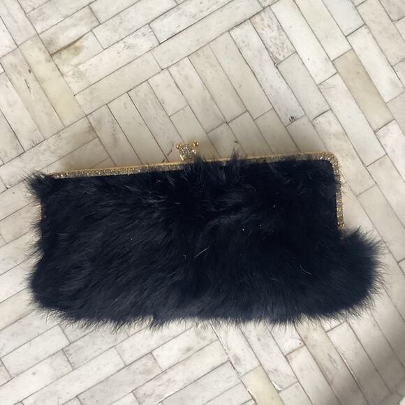 La Regale Black Fur Clutch with Gold Accents - Picture 1 of 6